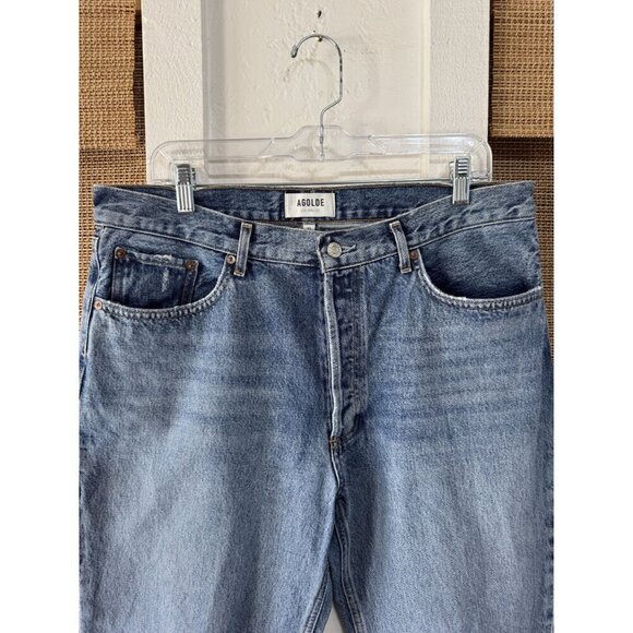 Agolde Lana Mid Rise Vintage Straight Jeans Cropped Distressed Size 32 A140-1206 - Picture 2 of 8